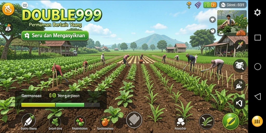 Tampilan screenshot dari gameplay <strong>DOUBLE999</strong> yang menunjukkan keindahan lahan pertanian.