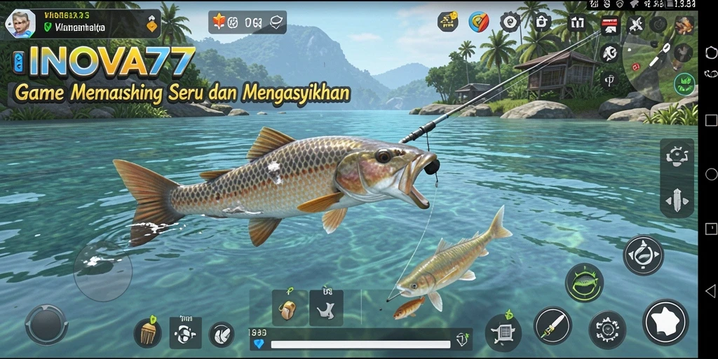 Screenshot gameplay INOVA77 dengan aksi memancing yang menarik.