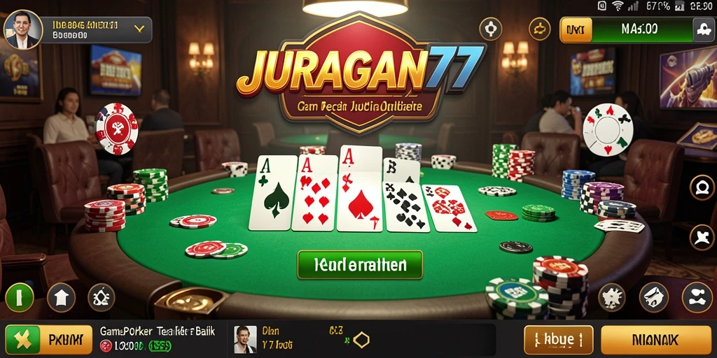 Tampilan utama JURAGAN77 menampilkan aksi seru permainan Poker.