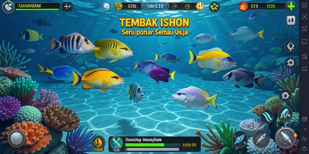 Tampilan gameplay menarik dari KAGANDAN dengan ikan yang beragam.