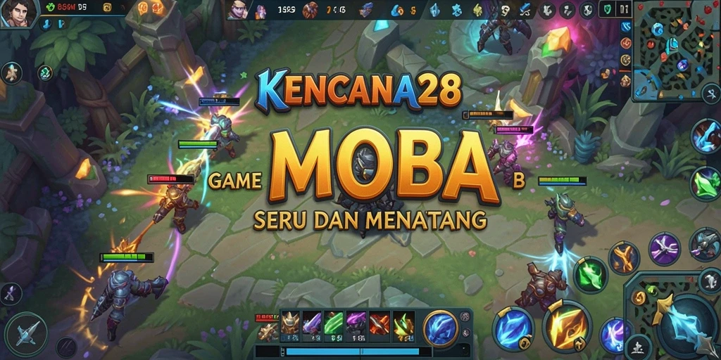 Screenshot menampilkan aksi seru dalam pertandingan KENCANA28 MOBA.