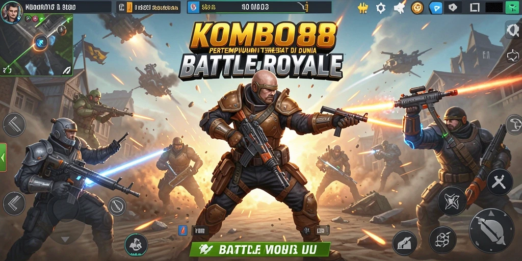 Screenshot gameplay KOMBO88 yang menunjukkan aksi seru Battle Royale.